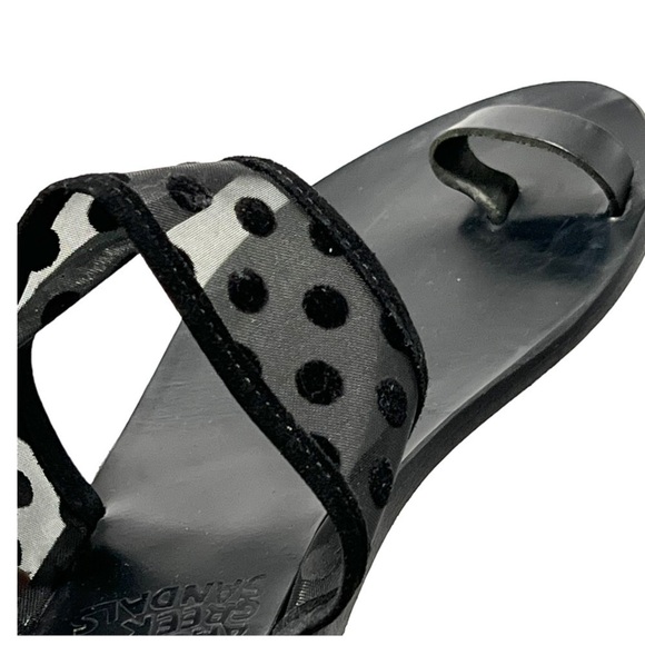 Ancient Greek Sandals Black Leather Sheer Polka Dot Toe Loop Slide Sandals 38 - Picture 14 of 14